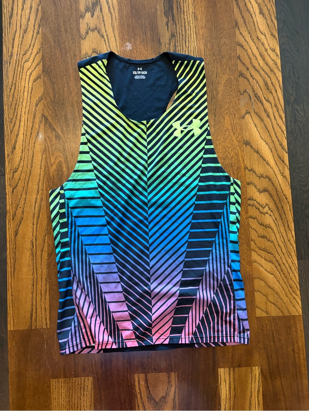 Under Armour Black and Neon Green Striped Performance Tank Top